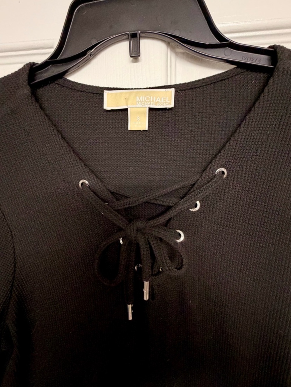 Michael Kors Black Lace-Up Long Sleeve Knit Top - Picture 3 of 3